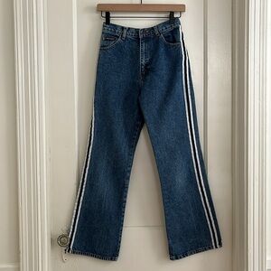 90s Vintage 100% Cotton Rigid Flare Jeans High Rise Sporty Stripe Denim Sz 0 / 1